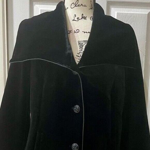 LAUNDRY BY SHELLI SEGAL COAT BLAZER BLACK VELVET SZ L SOPHISTICATED CHIC TRENDY - Picture 9 of 15
